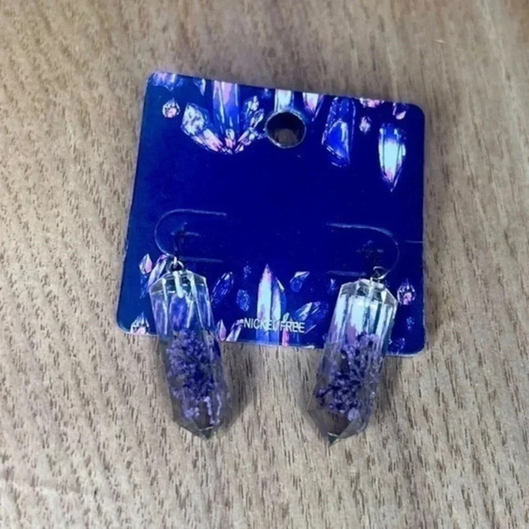 Jewelry - Dried Lavender Crystal Drop Nickel Free Earrings
